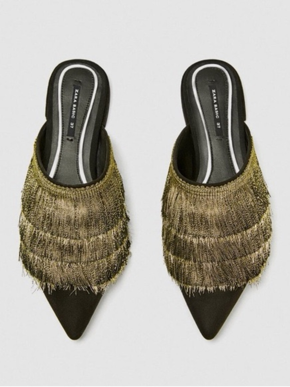ZARA | Gold Metallic Fringe Mules | EU 38, US 7.5 | Worn Once - Picture 2 of 9
